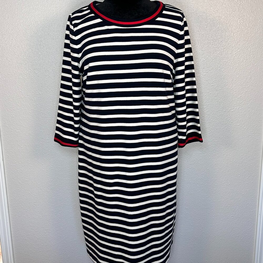NWT Talbots Navy/White Striped Long Sleeve Dress w/ Red Accents - Women's XL